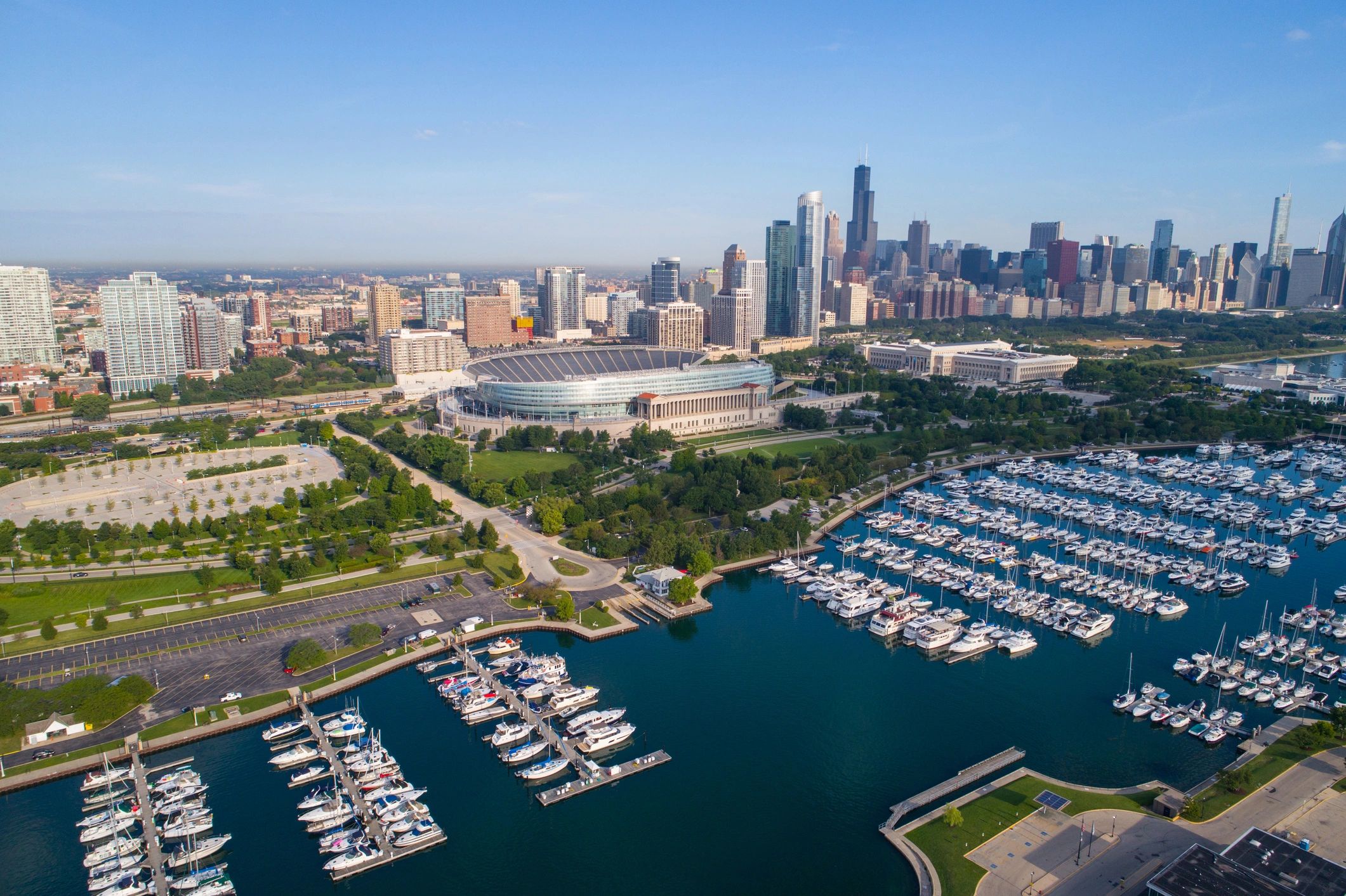 Aerial view of downtown Chicago skyline